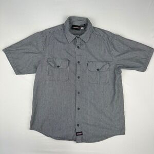 Dickies Mens XL Hickory Stripe Short Sleeve Button Work Shirt Navy White Cotton